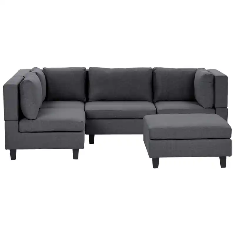 Actieprijs UNSTAD - 4-zitsbank met ottomaan - Donkergrijs - Rechts - Polyester
