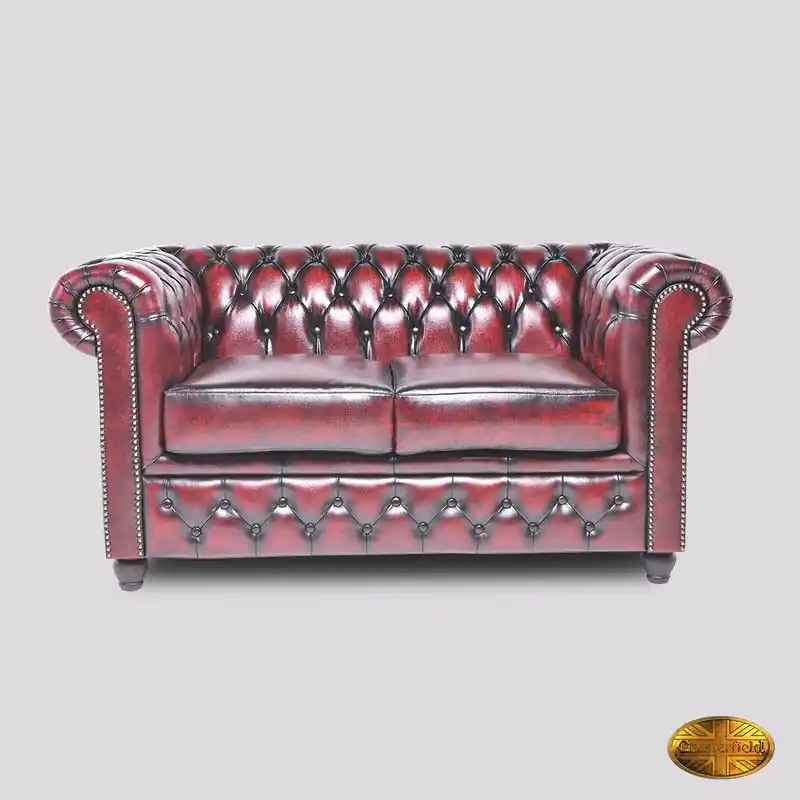Chesterfield Bank Original Leer | 2 + 3 zits | Antiek Rood | 12 jaar garantie Beste Prijs