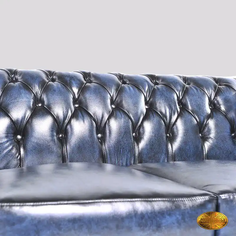 Chesterfield Bank Original Leer | 2 + 3 zits | Antiek Blauw | 12 jaar garantie Koop Vandaag