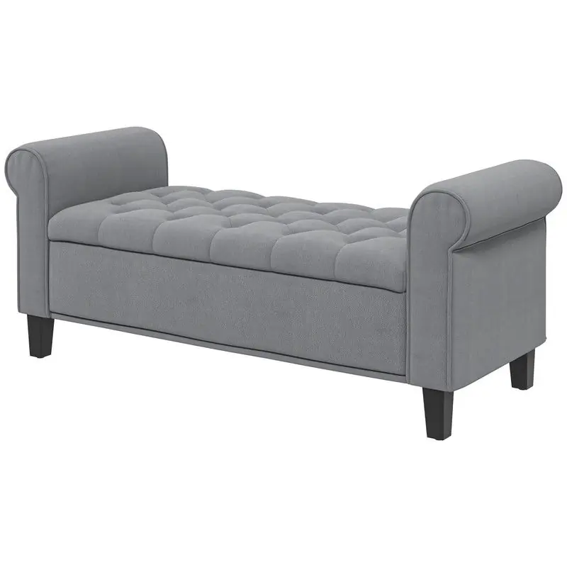 Klassieke Bedbank met Knoopstiksel 48x126x57 cm - Grijs Direct Beschikbaar