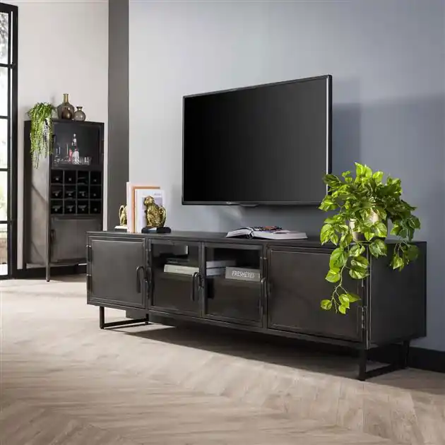 Hoyz - TV-meubel 180cm - Rift Metal - Gun Metal Professioneel