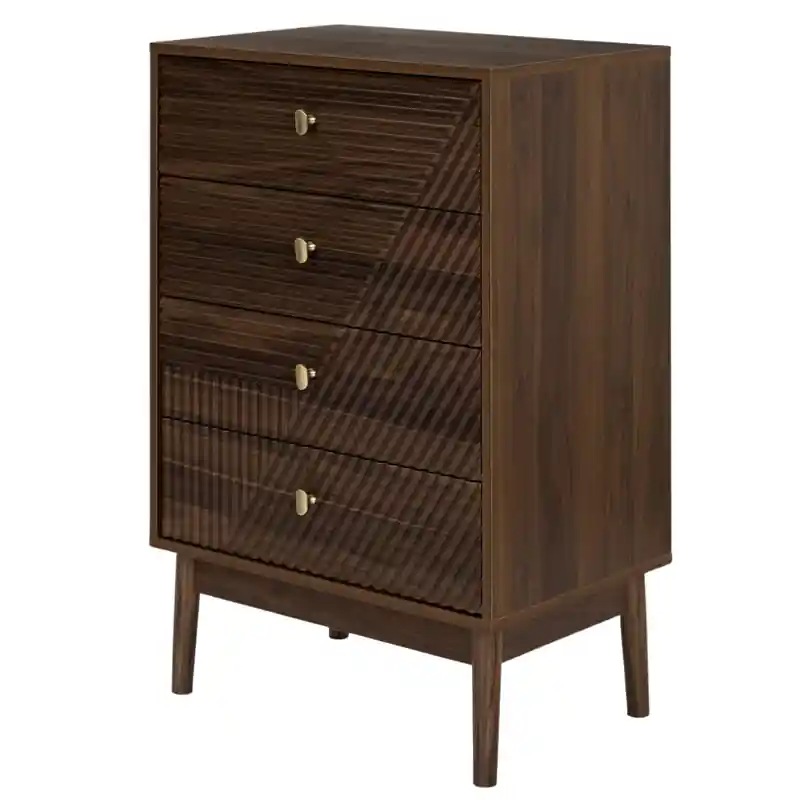MISOU Tiffany Ladekast - Commode met 4 Lades - Opbergkast op Poten - Wandkast - Opbergruimte - Hal Kast - Sidetable - Hout - met Goude Details Nieuw Model