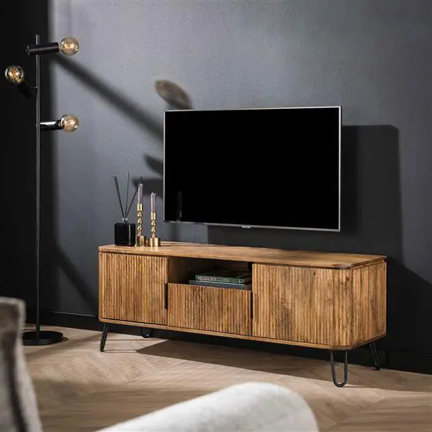 Hoyz - TV-meubel Wave 135cm - Mangohout - Zandkleur Beperkt Aanbod
