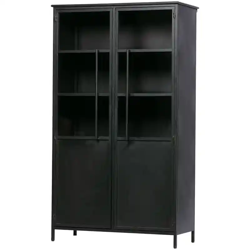 WOOOD Exhibit Vitrinekast - Metaal - Zwart - 170x99x44 Handgemaakt