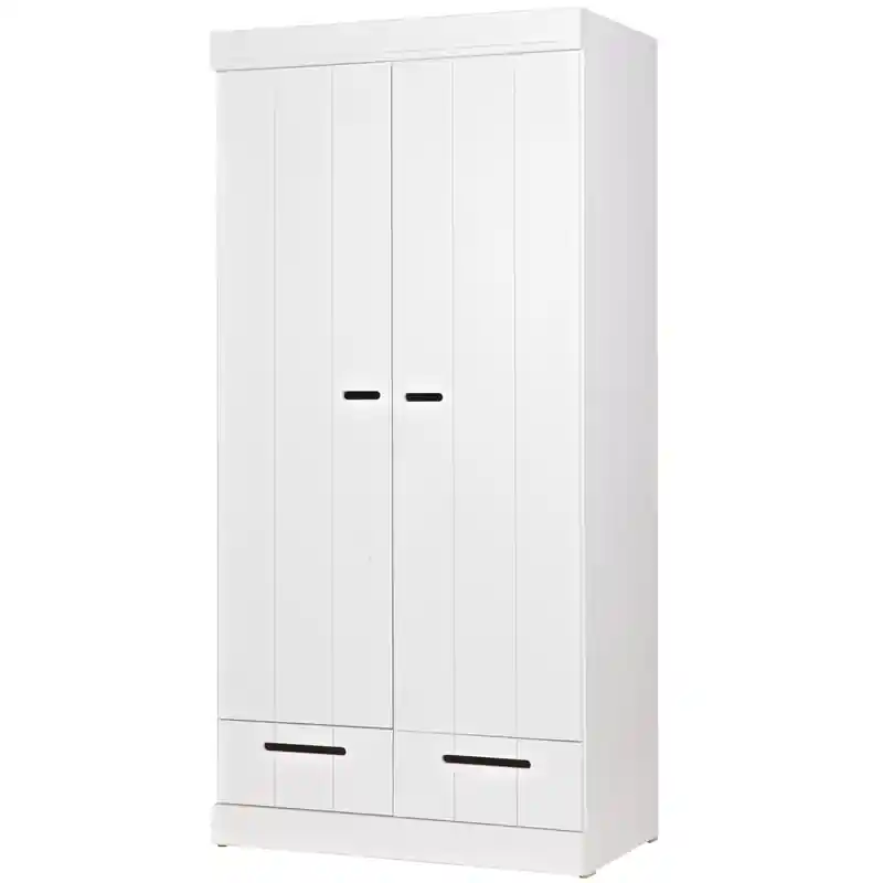 WOOOD Connect Kledingkast 2-Deurs met Lade - Grenen - Wit - 195x94x53 Lage Prijs