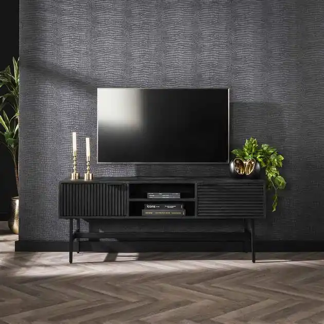 Hoyz Collection - TV-meubel Marina - 40x140x55cm - Massief Mango Zwart Nieuw