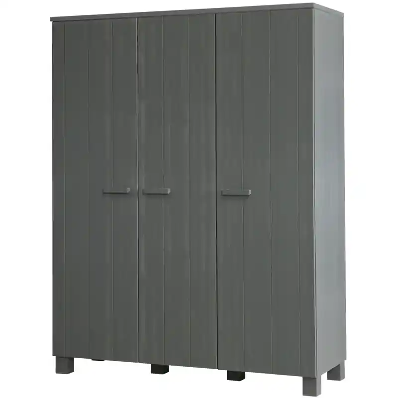 Direct Beschikbaar WOOOD Dennis 3-Deurs Kast - Grenen Geborsteld - Grijs - 202x158x55