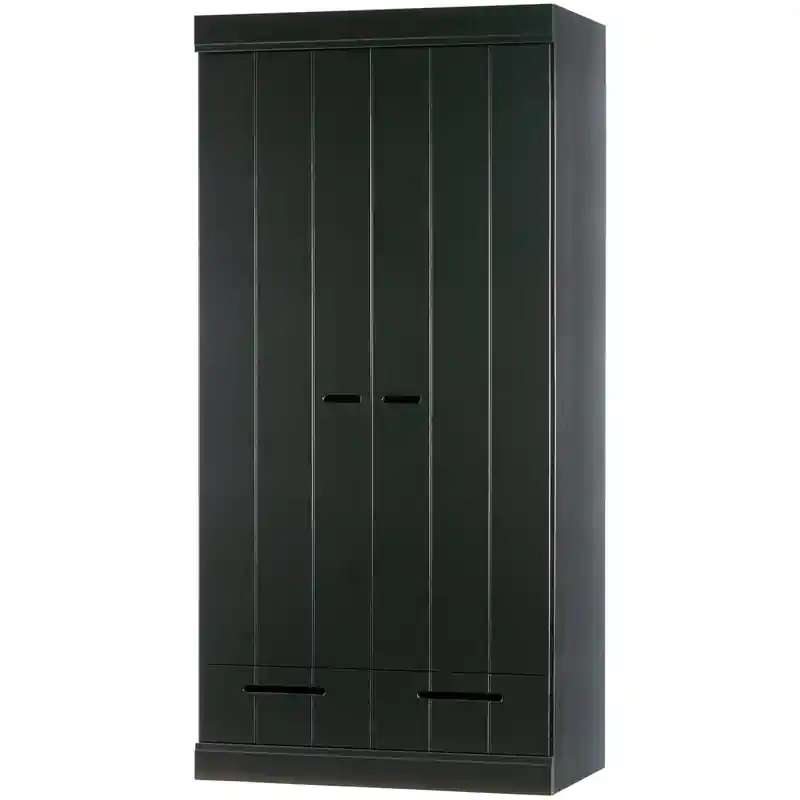 WOOOD Connect Kledingkast 2-Deurs met Lade- Grenen - Zwart - 195x94x53 Handgemaakt