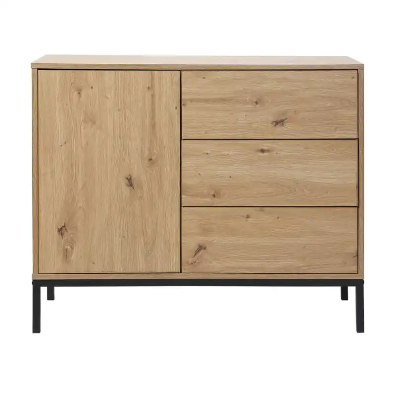 Commode 1 Deur 3 Laden Eikendecor L90 x H80 cm - LENNY Gratis Retour