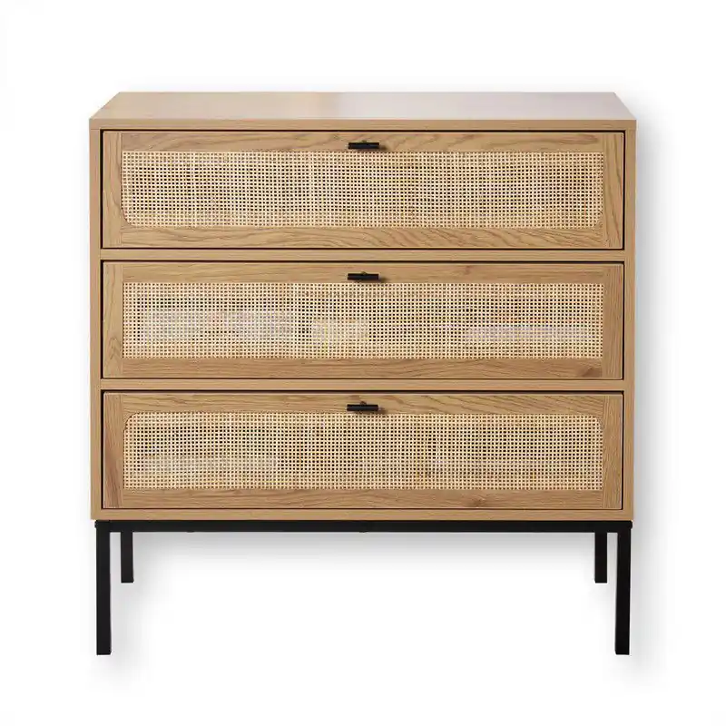 Ladekast met 3 Lades en Rotan Front - L80 x P39 cm - JAYA Direct Beschikbaar