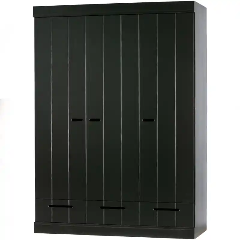 WOOOD Connect Kledingkast 3-Deurs met Lade - Grenen -Zwart- 195x140x53 Lage Prijs