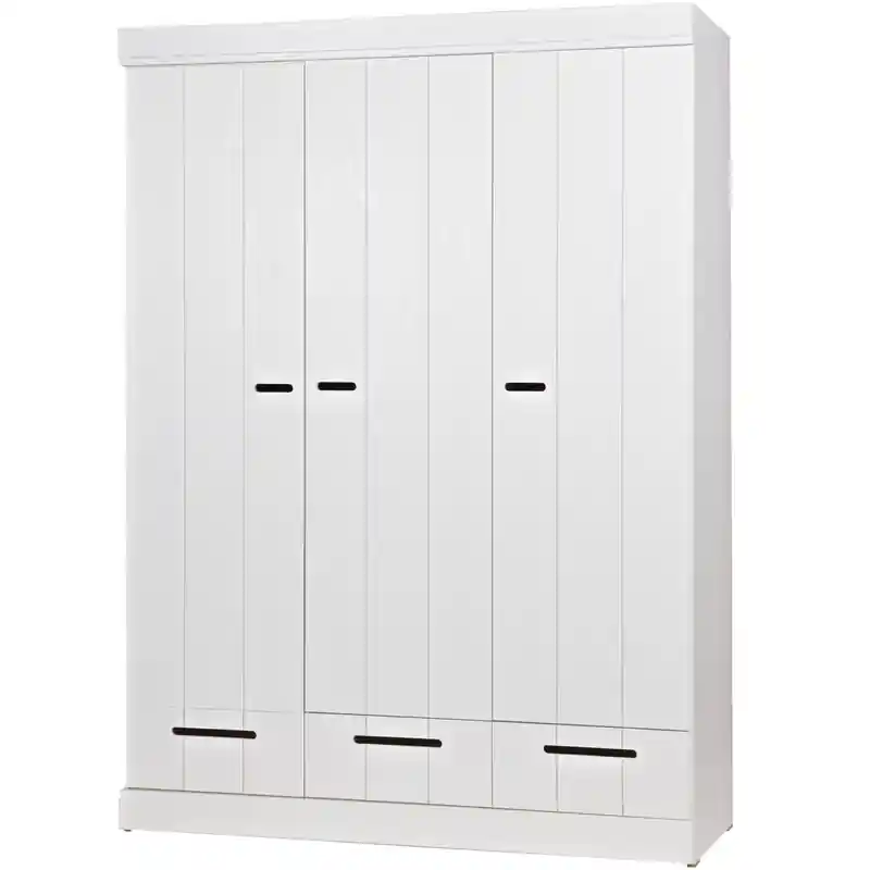 Rechtstreeks Van De Fabrikant WOOOD Connect Kledingkast 3-Deurs met Lade - Grenen - Wit - 195x140x53