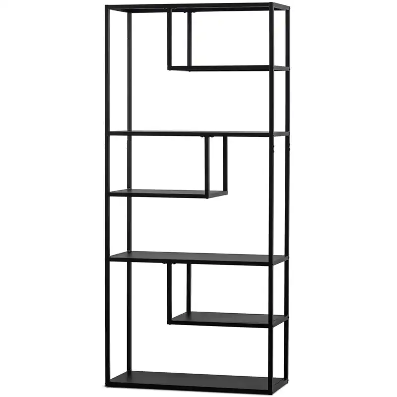 WOOOD Teun Vakkenkast - Metaal - Zwart - 188x85x35 Nieuwe Collectie