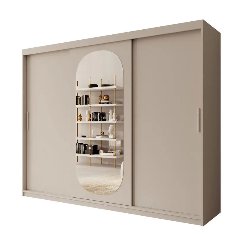 Meubella - Kledingkast Bodhi - Beige - 250 cm - Met spiegel Superprijs