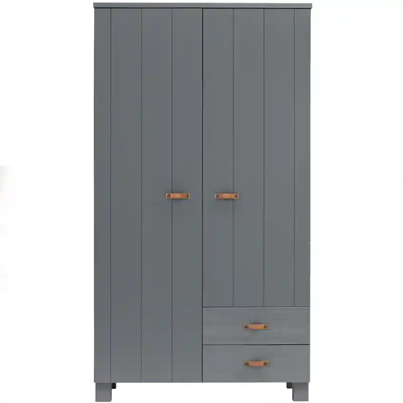Weekendaanbieding WOOOD Dennis Kast Met Laden - Grenen/Leer - Staal Grijs - 202x111x55