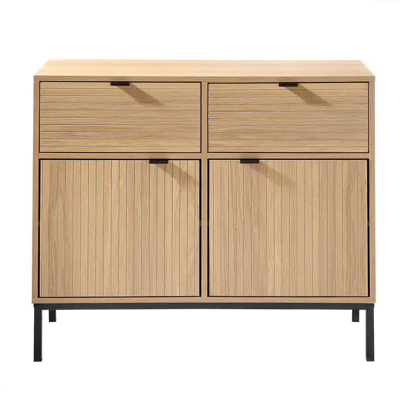 Ladekast 2 Deuren 2 Lades - Houteffect - L90 x H79 cm Gratis Retour