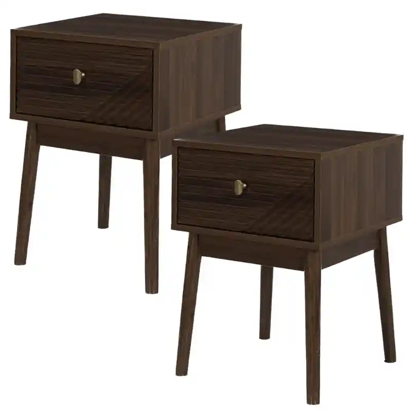 Merkproduct MISOU Tiffany Nachtkastjes set van 2 - Wandkast - met Lades - Bijzettafel - Nachtkast - op Poten - Industrieel - Hout - Bruin