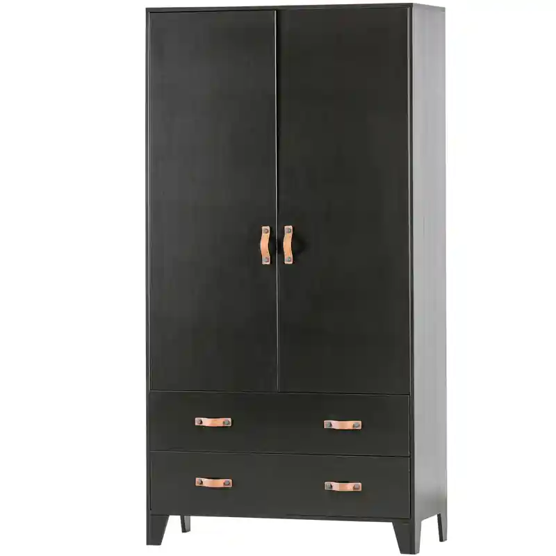 WOOOD Dian Garderobekast - Grenen - Zwart - 180x94x40 Lage Kosten