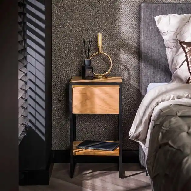 Hoyz Collection - Nachtkastje 1L XS Straight Wood - Massief Acacia Naturel Hoge Kwaliteit