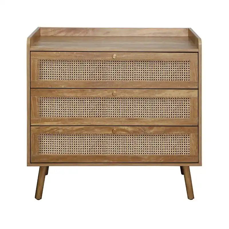 Ladekast met 3 lades en fronten van natuurlijk rotan L80 cm - PALMO Op = Op