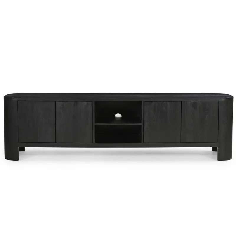 Exclusief Tv-Meubel Zwart Mangohout - 4-Deuren - 200x40x55cm - Mitchel