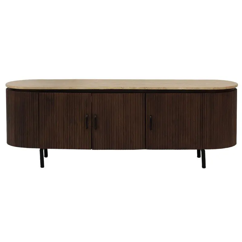 Hoge Kwaliteit Tv-Meubel 160cm - Bruin Mangohout/Travertin - Amber