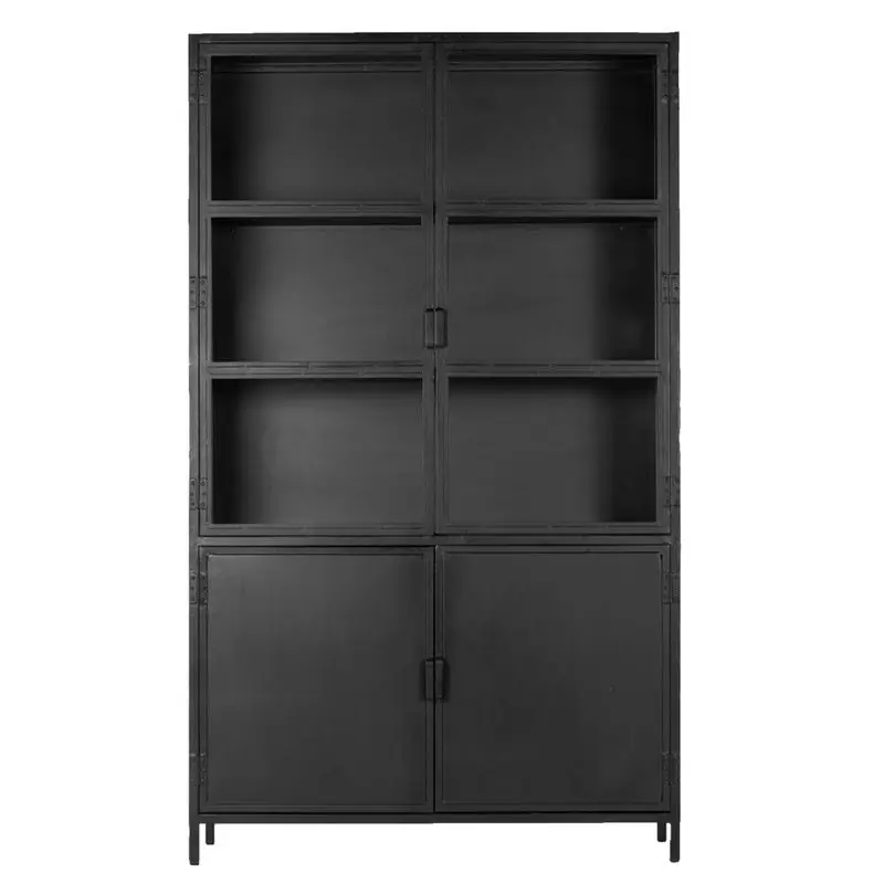 Goedkoop Vitrinekast Zwart - 2-deurs - 130x40x220cm - Lotte - Giga Meubel