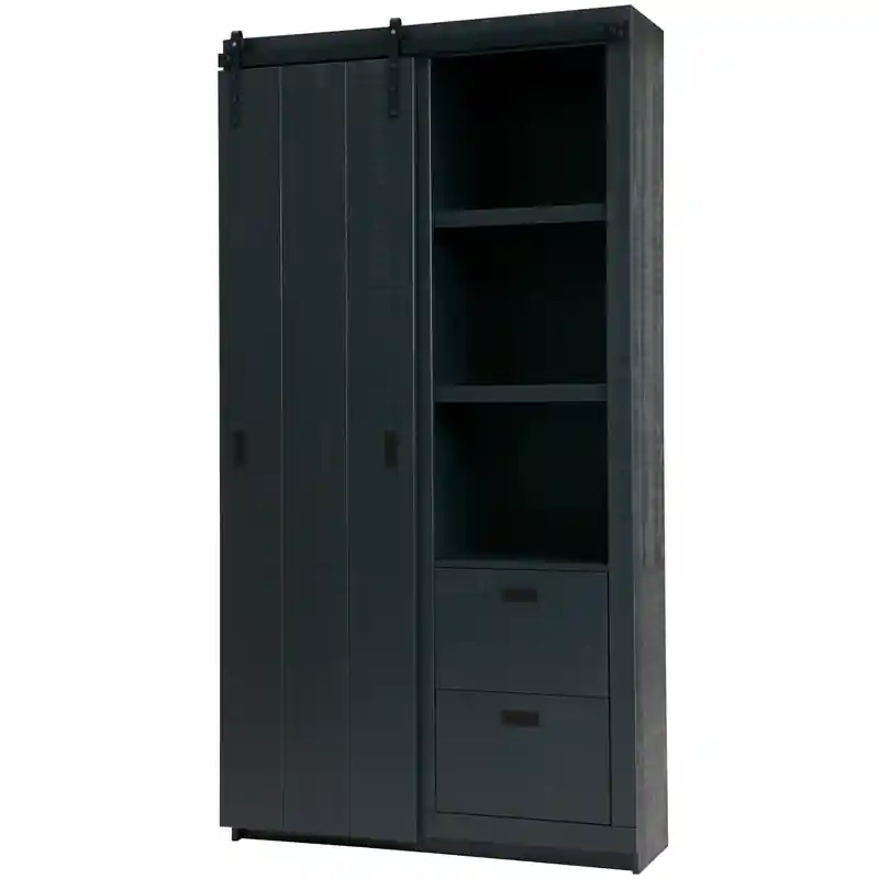 Direct Beschikbaar vtwonen Barn Schuifdeurkast - Gezaagd Grenen - Mat Zwart - 230x122x37