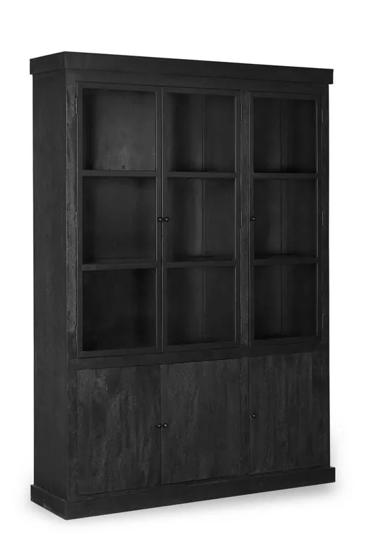 Nu Kopen Vitrinekast Zwart - 160x40x220cm - Hout - Kast Rense