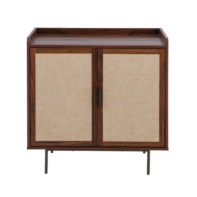 Dressoir met 2 deuren in notenhoutdecor met stoffen fronten L80 cm - JETSON Snelle Levering