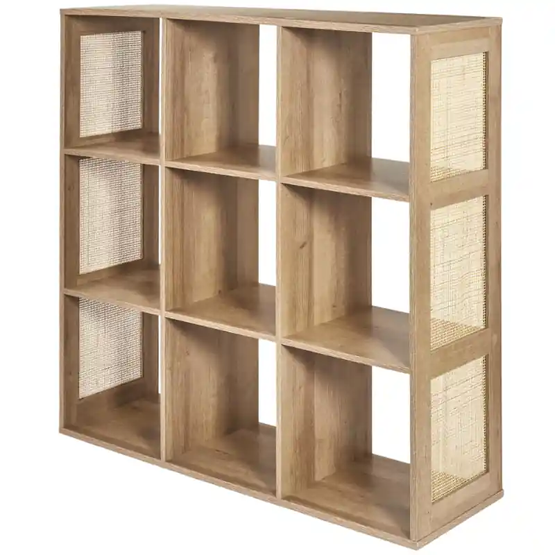 MISOU Bali Wandkast - Open - Vakkenkast - met 9 Vakken - Kast - Rotan - Hout - Opbergkast - Speelgoedkast - Boekenkast Shop Nu