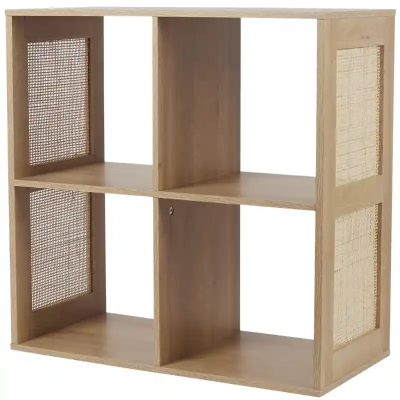 Express Levering MISOU Bali Wandkast - Open - Vakkenkast - met 4 Vakken - Kast - Rotan - Hout - Opbergkast - Speelgoedkast - Boekenkast
