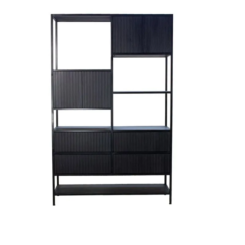 Luxe Vakkenkast Zwart Mangohout - 120x40x190cm - Kast Roman