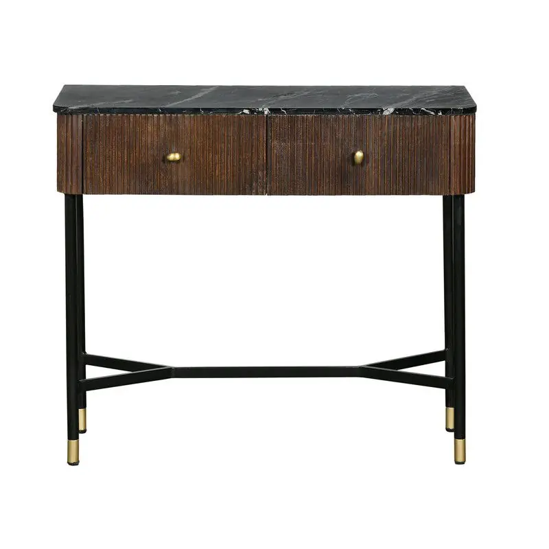 Actieprijs Sidetable Bruin met Marmer Blad - 90cm - Tafel Japandi