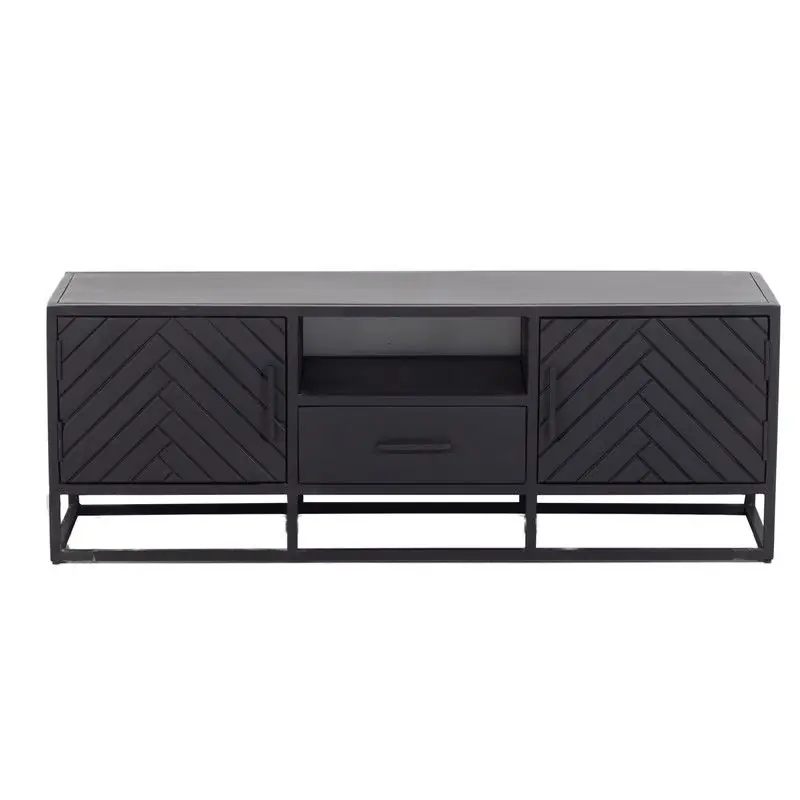 Tv Meubel Zwart Visgraat - Mangohout - 140cm - Kast Isa Gereduceerde Prijs