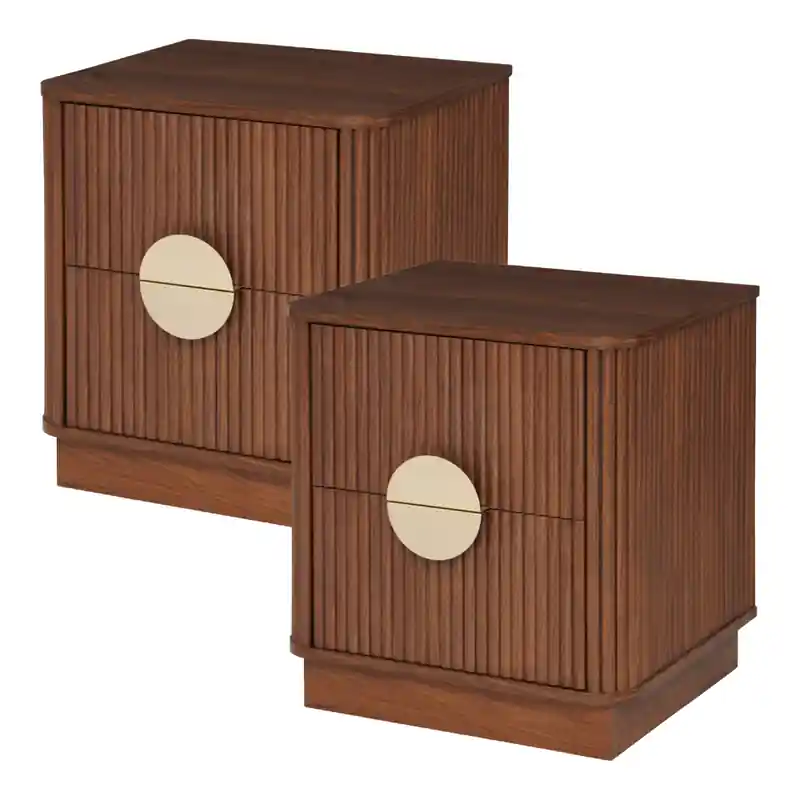 MISOU Nachtkastjes set van 2 met Lades - 45x40x55cm - Walnoot - Donkerbruin met Goude details - Hout - SPICIA Op = Op