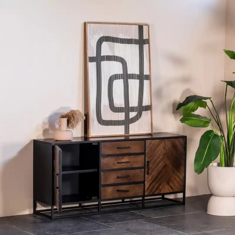 Uitverkoop Dressoir Isa Bruin Visgraat Klein Mangohout - Giga Meubel