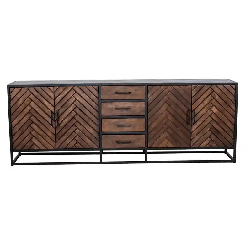 Dressoir Bruin Visgraat - Mangohout & Metaal - 210x40x75cm Shop Nu