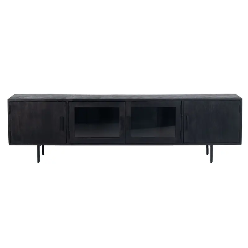 Beste Prijs Tv-Meubel Zwart - 200cm - Mangohout/Metaal - Tv-Meubel Luca
