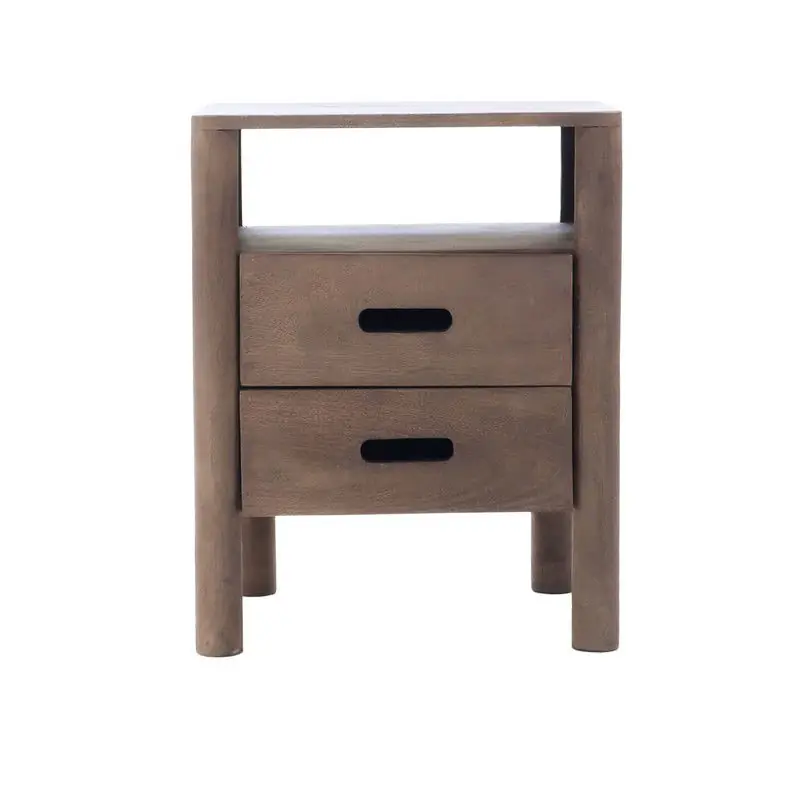 Beste Prijs Nachtkastje Naturel Mangohout - 45x38x57cm - 2 Lades - Doria