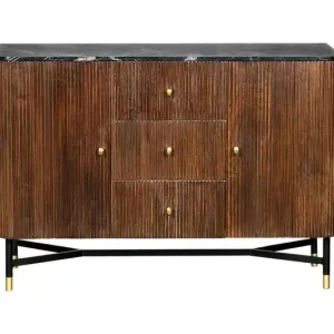 Dressoir Bruin Mangohout - Zwart Marmer - 120cm - Japandi Korting