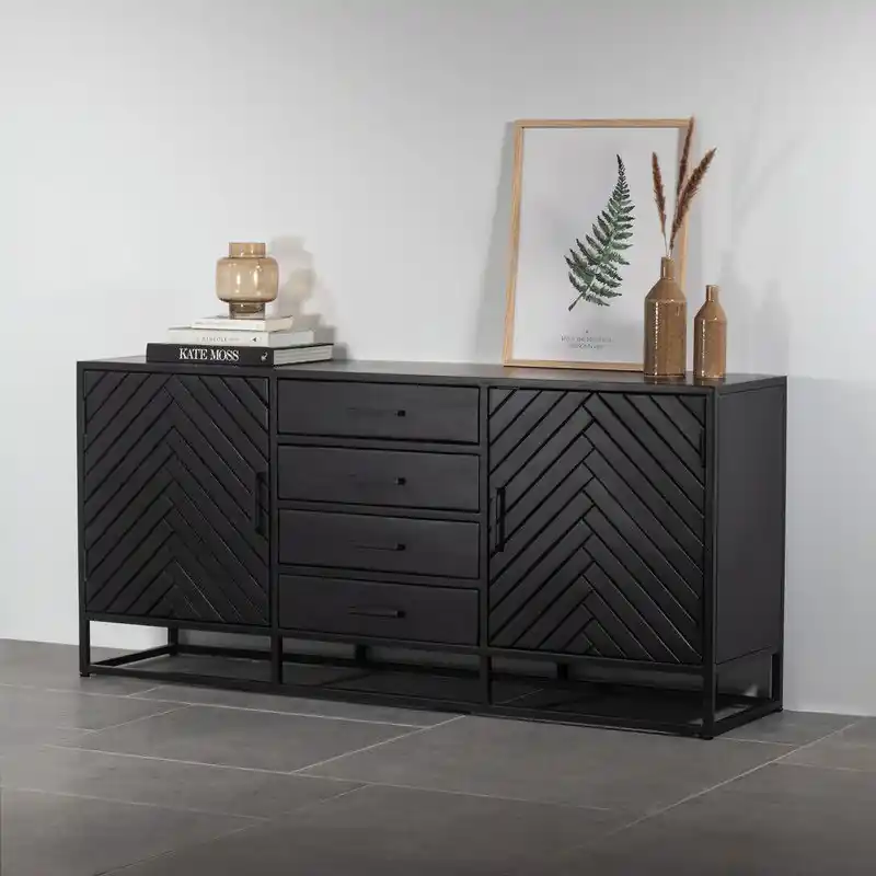 Limited Edition Giga Meubel Dressoir Zwart Visgraat - Hout/Metaal - 165x40x75 - Isa