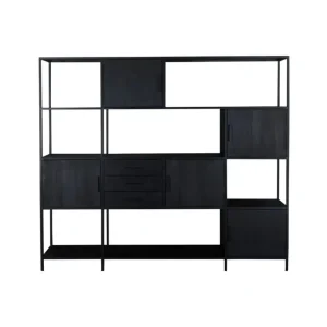 Uitverkoop Wandkast Zwart 220cm - Mangohout & Metaal - Kast Shaquille