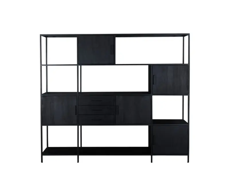 Uitverkoop Wandkast Zwart 220cm - Mangohout & Metaal - Kast Shaquille