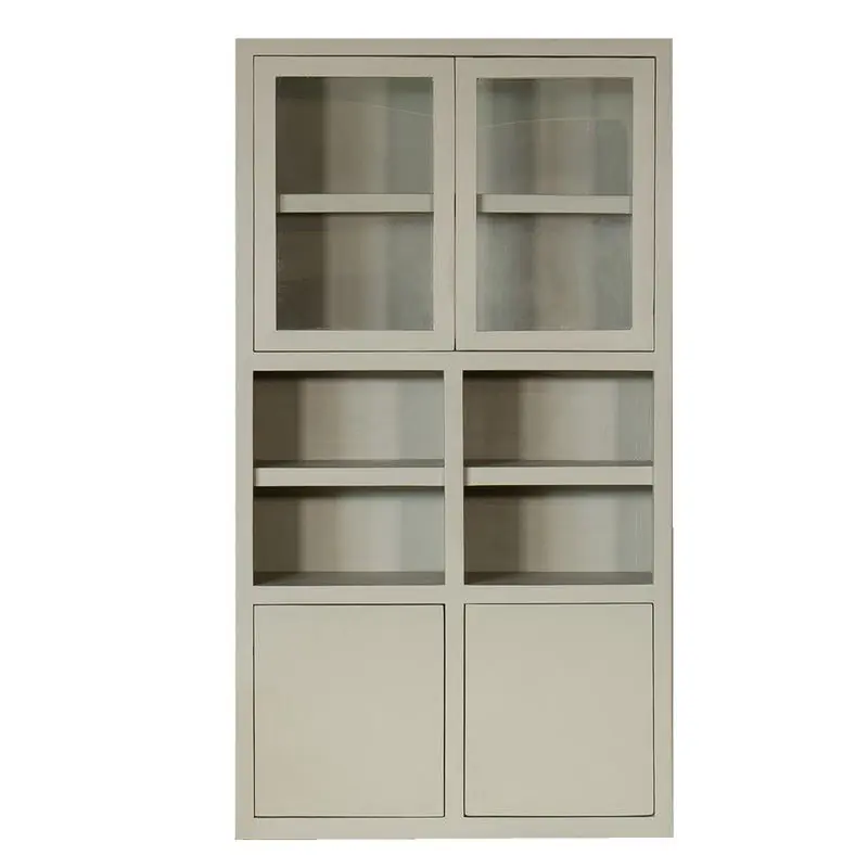 Beperkte Voorraad Wandkast Beige Mangohout - Glazen Deuren - 120x45x220cm - Xander