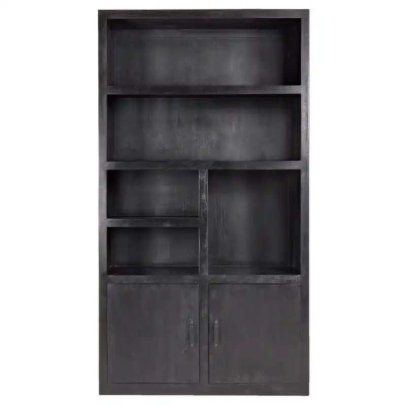 Lage Prijs Wandkast Mangohout Zwart - 120x45x220cm - Kast Xander - Giga Meubel