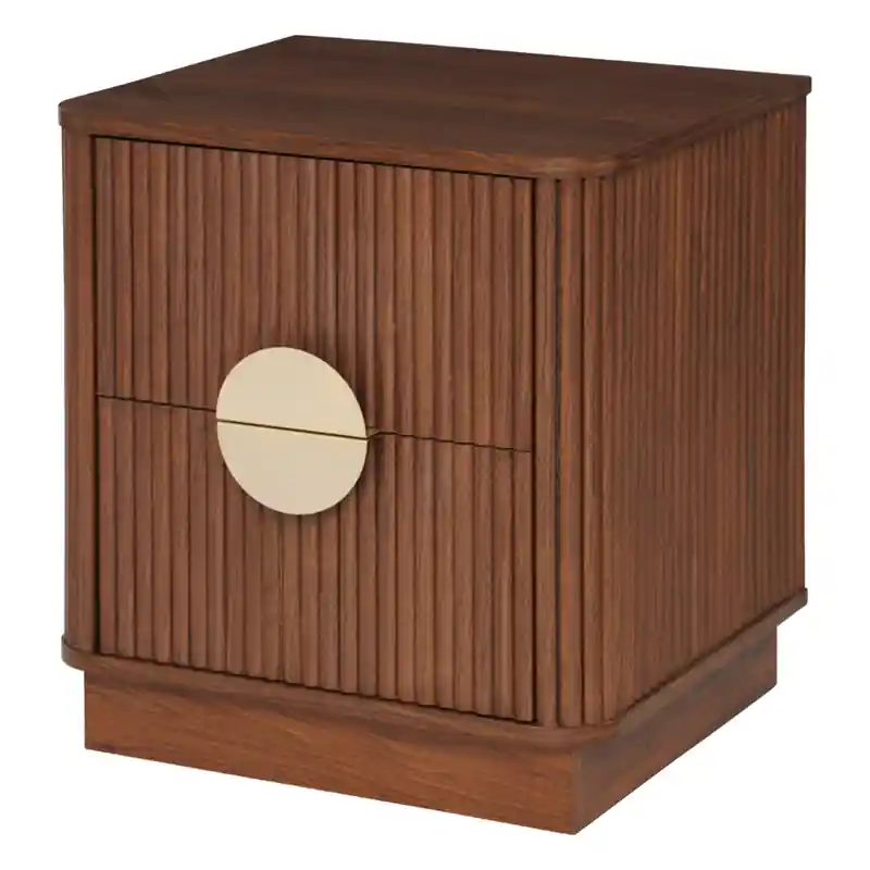 Hete Deal MISOU Nachtkastje met Lades - 45x40x55cm - Walnoot - Donkerbruin met Goude details - Hout - SPICIA