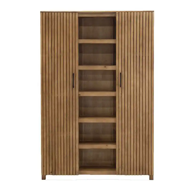 Wandkast Naturel Mangohout - 140x40x210cm - Tobi Direct Beschikbaar