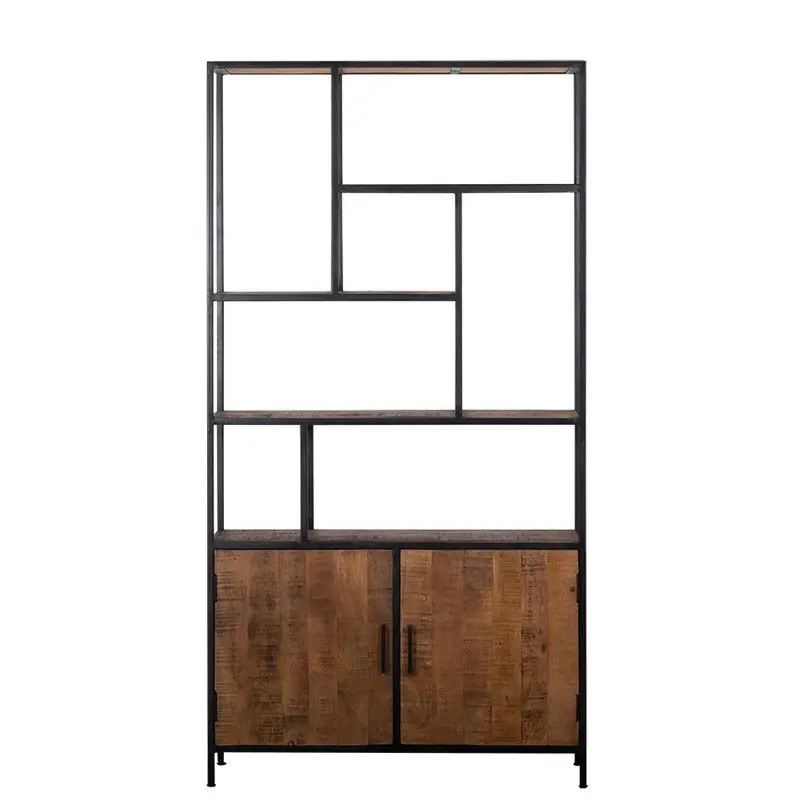 Wandkast Hout/IJzer - 7 Vakken - 110x36x210cm - Ruben - Giga Meubel Nieuw