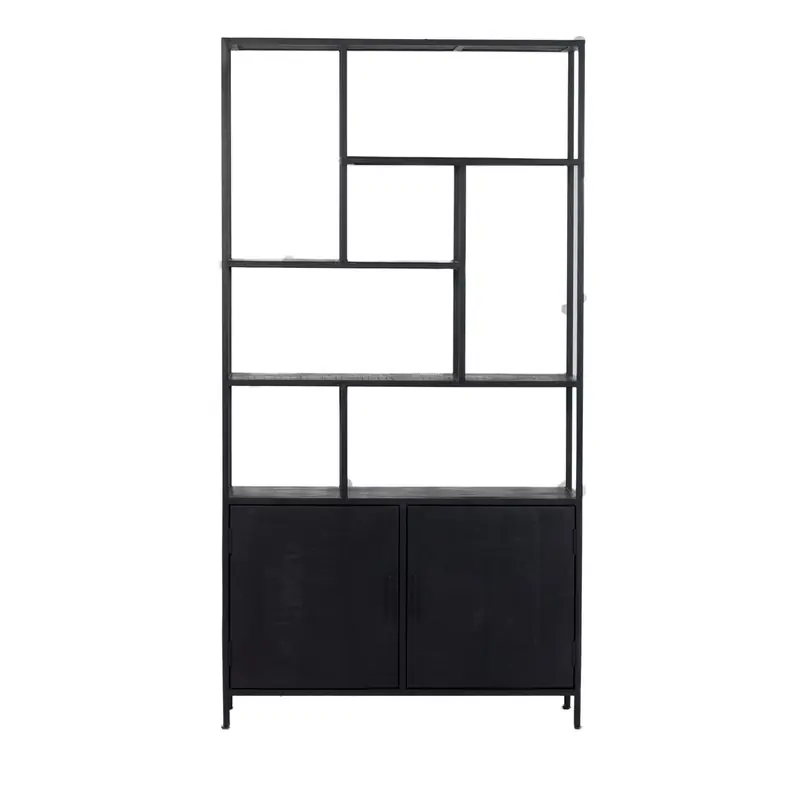 Vakkenkast Zwart Mangohout - 110x210cm - Kast Brooke XL Seizoensaanbieding